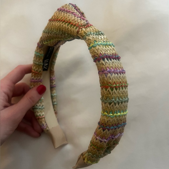 Zara Raffia Rainbow Stripes Knot Top Headband - Picture 3 of 6